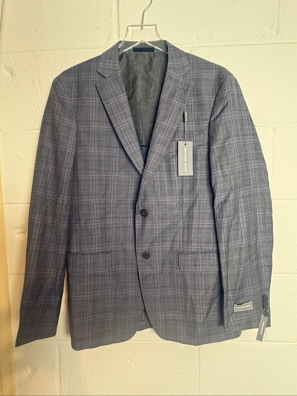 Michael Kors Men’s 38 Regular Gray Purple Plaid Modern Fit Blazer Sport Coat NWT